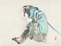 Plakat 80x60cm Monkey, Kōno Bairei Japoński Vintage do Salonu