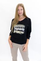 Czarna Bawełniana Bluzka Damska z Aplikacją i Cekinami UNI