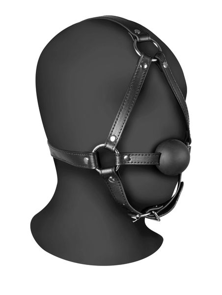 Head Harness With Solid Ball Gag - Black zdjęcie 1