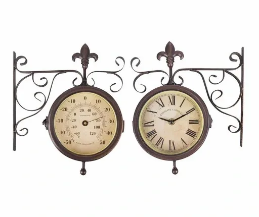 Dwustronny zegar ZEWNĘTRZNY z termometrem Retro zdjęcie 5