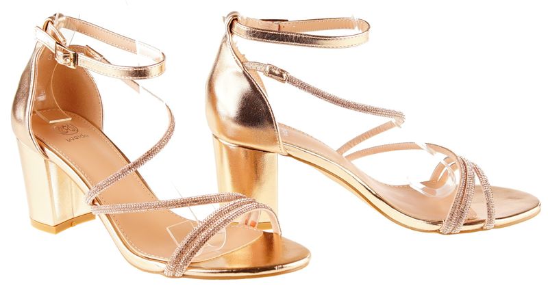 Sandały na obcasie słupku 6,5 cm. szampańskie Rozmiar obuwia - 40 zdjęcie 2