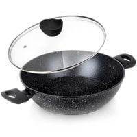 Patelnia Granitowa do Smażenia Duszenia Głęboka z Pokrywką Duża 28 cm