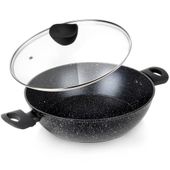 Patelnia Granitowa do Smażenia Duszenia Głęboka z Pokrywką Duża 28 cm