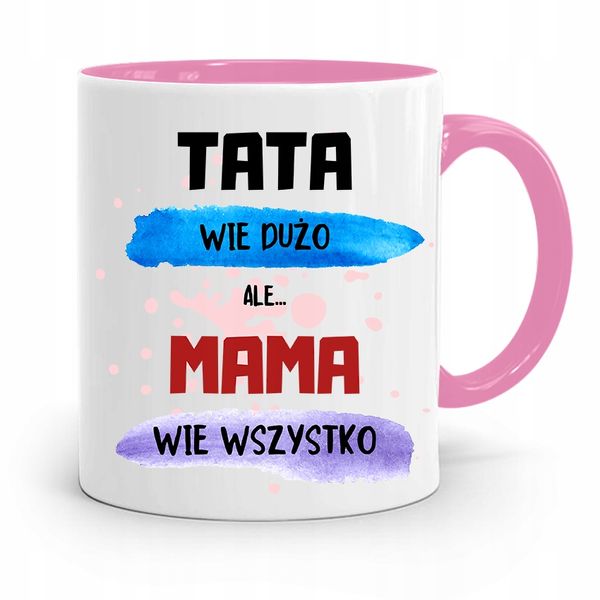 Kubek Różowy Prezent Dla Mamy Mama Wie Wszystko Z Nadrukiem Ze Zdjęciem zdjęcie 1