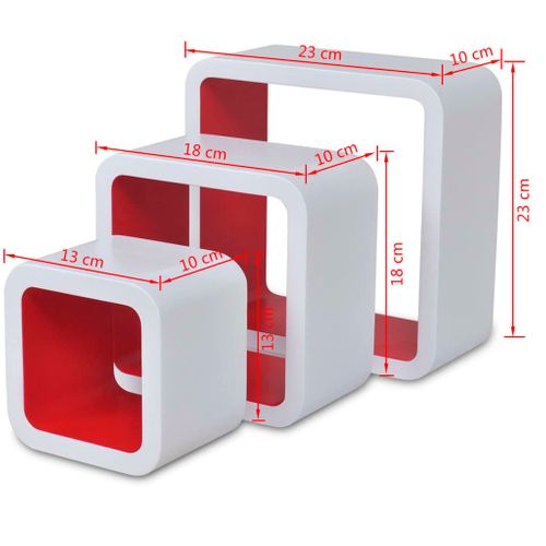 3 biało czerwone półki ozdobne MDF Cube na Arena.pl