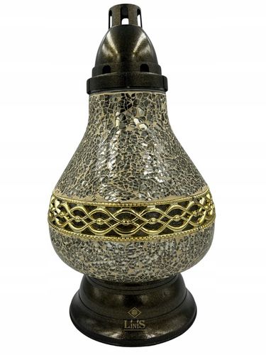 Znicz Lampion Karafka Witraż Lustro Biało-złoty piękne zdobieniee 38cm! na Arena.pl