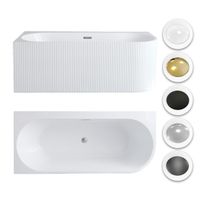 Wanna wolnostojąca przyścienna NAROŻNA PULA Lewa Prążkowana 160 x 75 x 58 cm biała system przelewowy