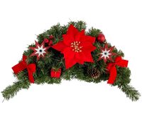 STROIK ŚWIĄTECZNY Z CZERWONYMI OZDOBAMI POINSECJĄ 60 cm