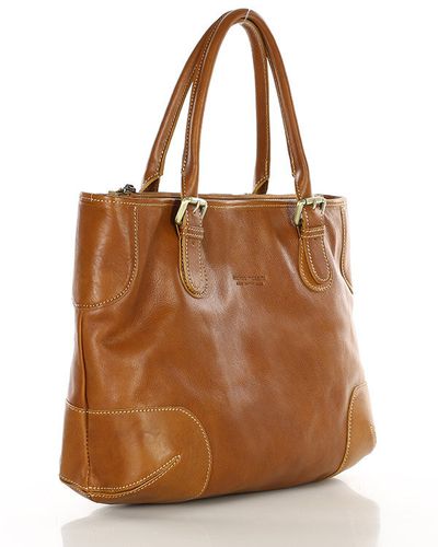 Torebka do ręki kuferek genuine leather made in Italy - MARCO MAZZINI camelowa na Arena.pl