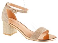 Sandały na obcasie słupku 6 cm. szampańskie brokatowe Rozmiar obuwia - 36, Długość wkładki [cm]: - 23,50 cm.