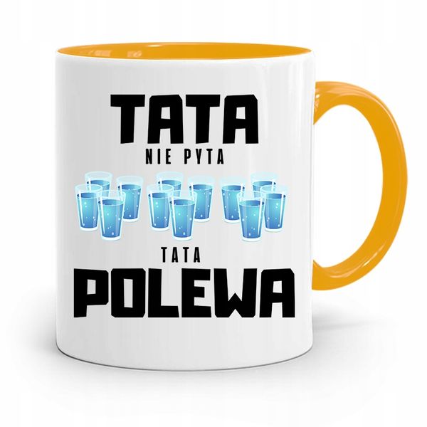 Kubek Żółty Dzień Ojca Dla Taty Nie Pyta Polewa Z Nadrukiem Ze Zdjęciem zdjęcie 1