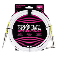 Kabel instrumentalny gitarowy mono JACK 3m Ernie Ball 6049 Biały