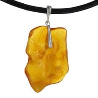 Naszyjnik na rzemieniu - Bursztyn i srebro