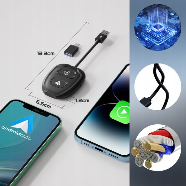 2 W 1 BEZPRZEWODOWY ANDROID AUTO i CARPLAY iPHONE ADAPTER WIFI BT zdjęcie 5