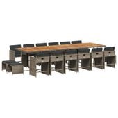 17-cz. zestaw mebli ogrodowych z poduszkami, szary, rattan PE