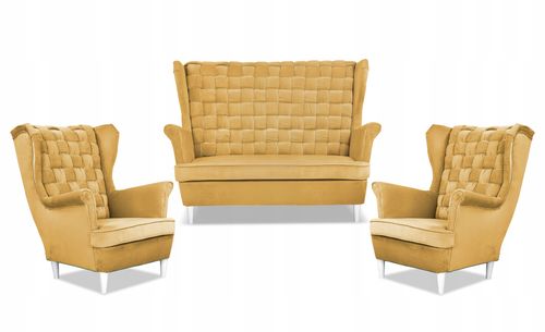 Zestaw wypoczynkowy Carol sofa fotele paski żółty miodowy na Arena.pl