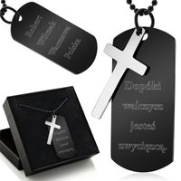 Nieśmiertelnik blaszka i krzyż ze stali + GRAWER Prezent na Dzień CHŁOPAKA