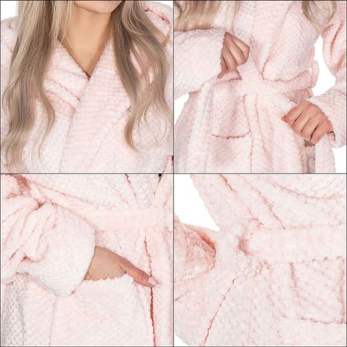 Szlafrok damski z polaru rozm. L/XL z kapturem i paskiem różowy na Arena.pl