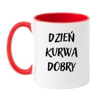 KUBEK "DZIEŃ KURWA DOBRY" Wzór - Klasyczny Biało-Czerwony 330 ml