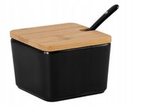 Cukiernica z łyżeczką porcelana i bambus czarna