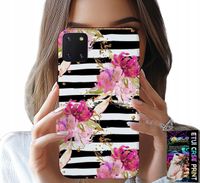 ETUI DO SAMSUNG GALAXY A81 - KWIATKI W CZARNO - BIAŁE PASKI WZORY