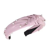 opaska turban z materiału gruba jasny róż perełki o227rr