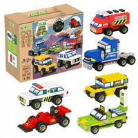 Klocki Zestaw 6 Pojazdów dużo klocków 500 el ciężarówka Policja Gratis