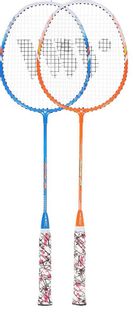 Zestaw rakietek do badmintona 2 sztuki + lotki 3 sztuki Wish Alumtec 55K niebieski-pomarańczowy