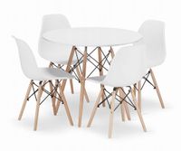 Zestaw mebli kuchennych: biały stół 90 cm + 4 krzesła do jadalni