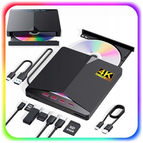 NAPĘD ZEWNĘTRZNY CD DVD ODTWARZACZ PŁYT PRZENOŚNY NAGRYWARKA HUB USB-C 3.0 na Arena.pl