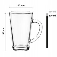 Szklanki z uchem Iwo GLASMARK zestaw 6szt szklany kubek kawę 300ml