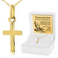 Złoty KRZYŻYK 585 PREZENT Pamiątka KOMUNII dla chłopca + GRAWER