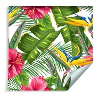 Tapeta na Korytarz Piękne Tropikalne Liście i Egzotyczne Kwiaty