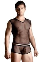 net set - shirt and thong - black  m/l