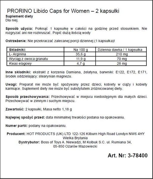 Tabletki Dla Pań - Prorino Libido Caps For Women zdjęcie 2