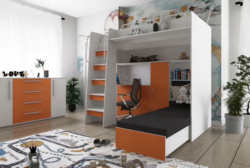 Łóżko piętrowe JSM7 z sofą i biurkiem biały mat + materac Radomenes zdjęcie 6