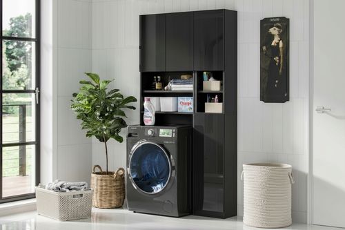 Regał Nad Pralkę Do Łazienki Czarny Połysk Tip On Szafka Łazienkowa na Arena.pl