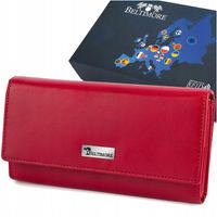 Portfel skórzany damski RFiD skóra na karty duży klasyk czerwony Beltimore