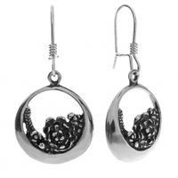 SREBRNE WISZĄCE KOLCZYKI OKRĄGŁE Z KWIATAMI SREBRO PRÓBY 925