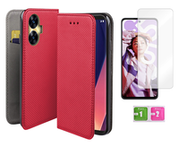 Etui z klapką do REALME C55 smart magnet case obudowa czerwony + szkło 9H