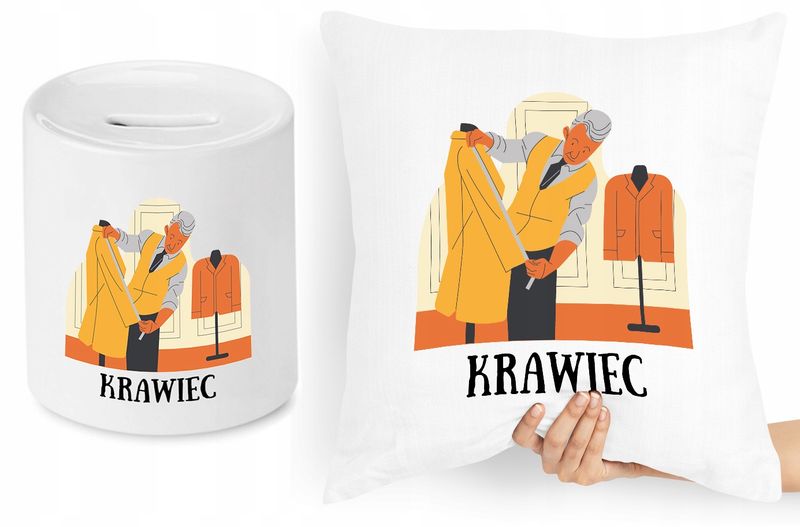 Dla Krawca Krawcowej Zestaw Poduszka + Skarbonka Z Nadrukiem Ze Zdjęciem zdjęcie 1