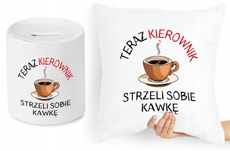 Dla Kierownika Zestaw Poduszka + Skarbonka Prezent Z Nadrukiem Ze Zdjęciem zdjęcie 1