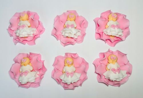 BOBAS CUKROWY na Płatkach różowy tort dekoracja chrzest roczek ozdoba na Arena.pl