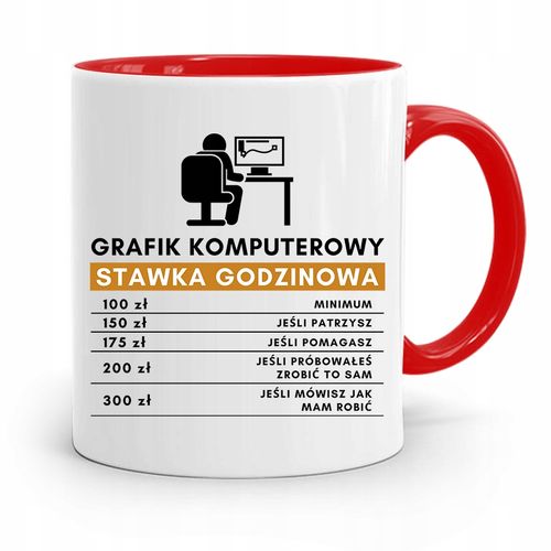 Kubek Czerwony Dla Grafika Stawka Godzinowa Z Nadrukiem Ze Zdjęciem na Arena.pl