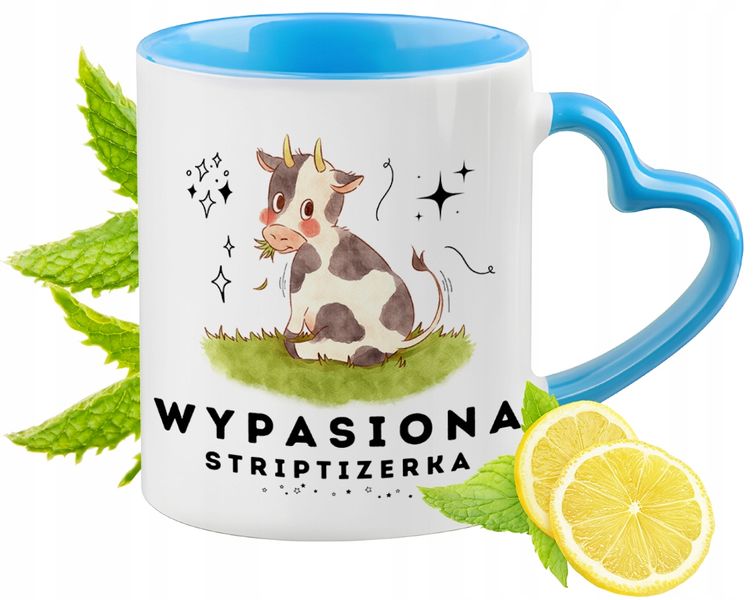 Dla Striptizerki Kubek Błękitny Z Uszkiem W Kształcie Serca Na Prezent zdjęcie 1