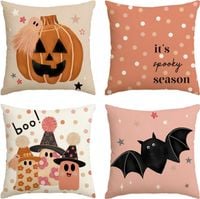 Zestaw 4 Poszewek na Poduszki Halloween Różowy 40x40 cm Dekoracyjne