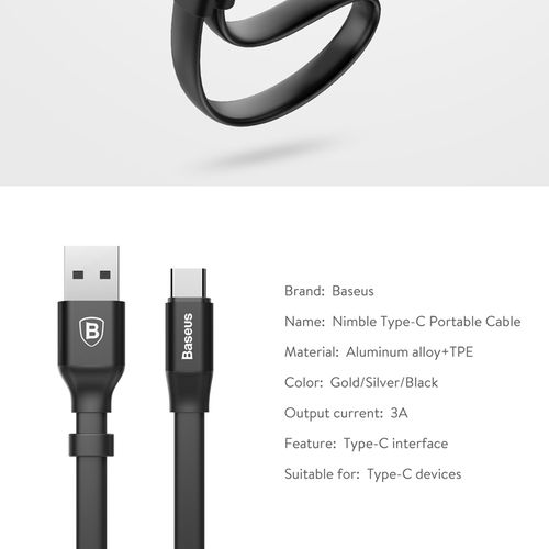 KABEL BASEUS NIMBLE 23CM USB-C 3A PŁASKI TPE na Arena.pl