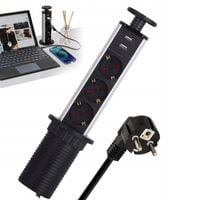 LISTWA ZASILAJĄCA WBUDOWANA Z 3 GNIAZDAMI I 2 PORTAMI USB DO BIURA I KUCHNI