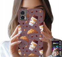 ETUI DO MOTOROLA EDGE 30 NEO - CASE Z KAWĄ ROGALIKAMI I ZIARNAMI W TLE