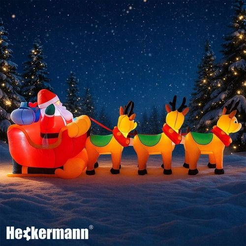 DMUCHANY MIKOŁAJ Z RENIFERAMI ŚWIĄTECZNA DEKORACJA SANIE DMUCHANIEC 310cm na Arena.pl